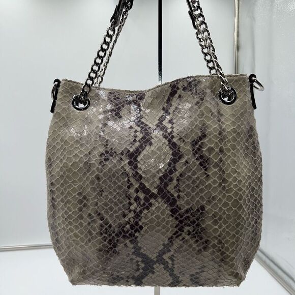 MICHAEL KORS Chain Python Leather JET SET Tote Hobo Convertible Shoulder Bag WIT - Picture 7 of 15